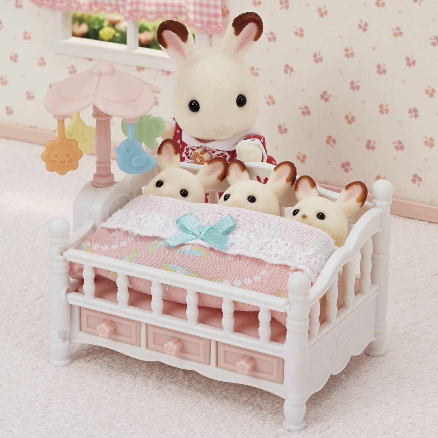 Calico Critters Crib with Mobile - Interactive Dollhouse Furniture Set with Working Features