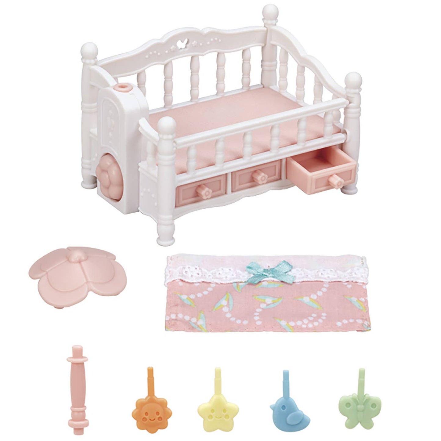 Calico Critters Crib with Mobile - Interactive Dollhouse Furniture Set with Working Features