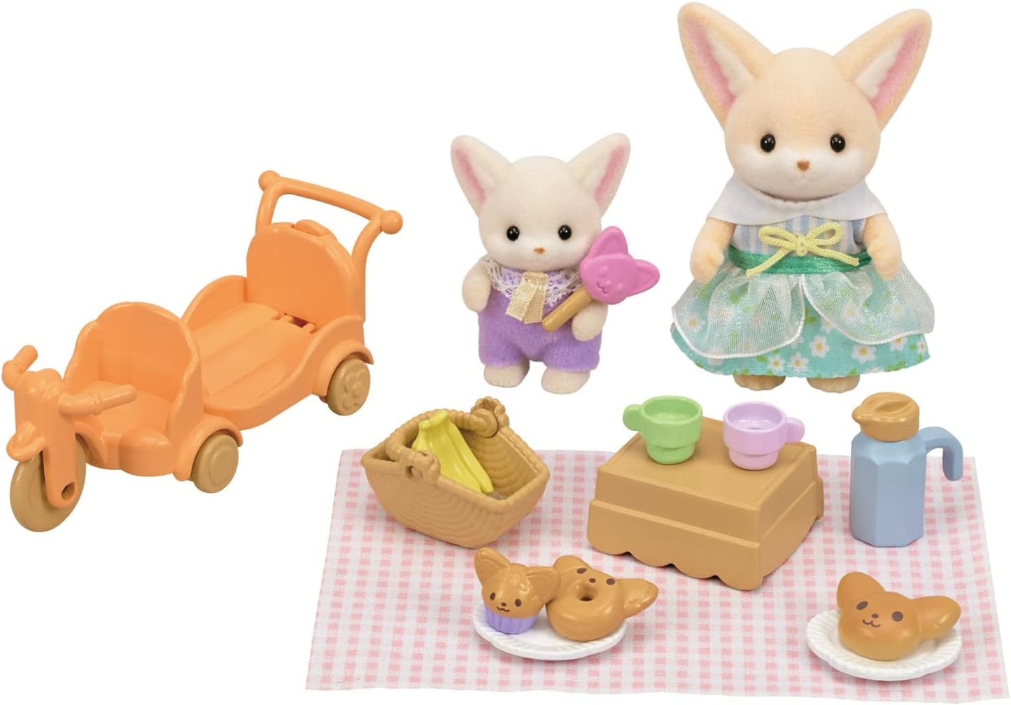 Calico Critters Sunny Picnic Set - Fennec Fox Sister & Baby, Doll Playset with Figures and Accessories