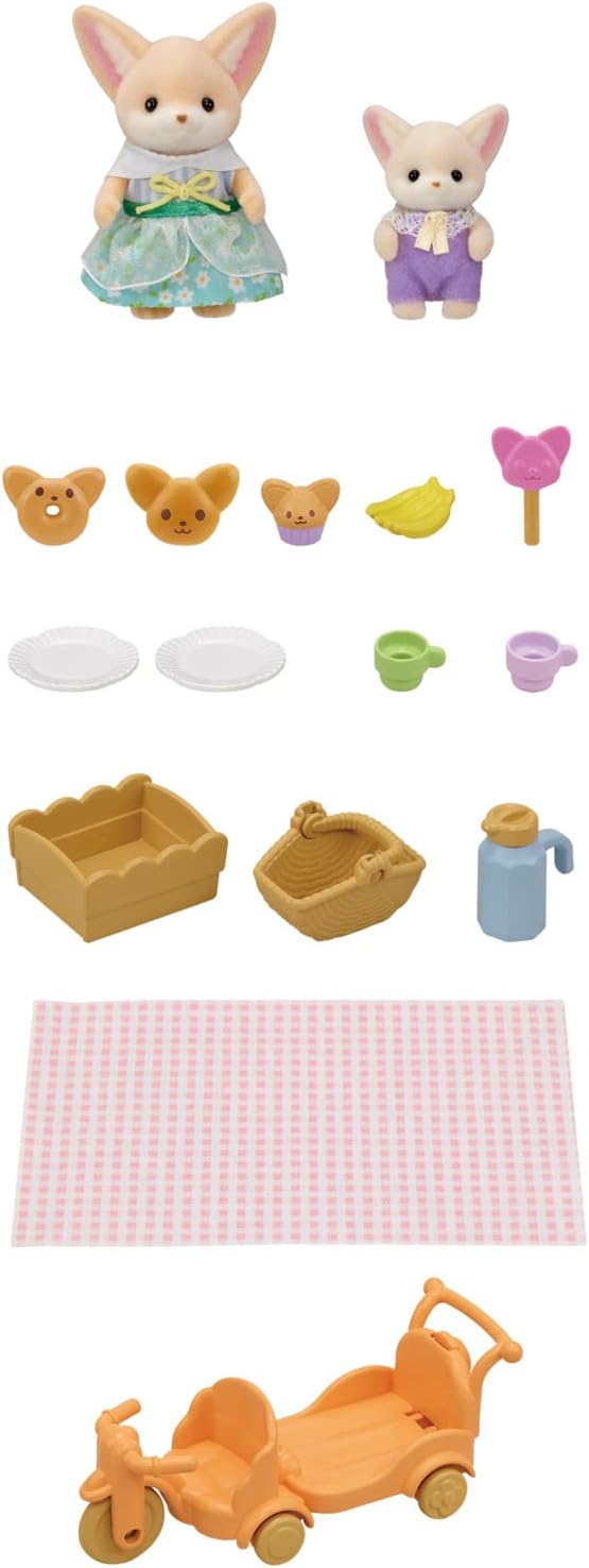 Calico Critters Sunny Picnic Set - Fennec Fox Sister & Baby, Doll Playset with Figures and Accessories