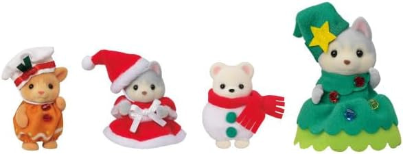 Calico Critters Happy Christmas Friends, Limited Edition Seasonal Holiday Set with 4 Collectible Doll Figures and Accessories