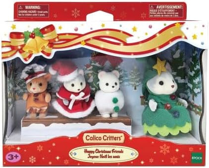 Calico Critters Happy Christmas Friends, Limited Edition Seasonal Holiday Set with 4 Collectible Doll Figures and Accessories