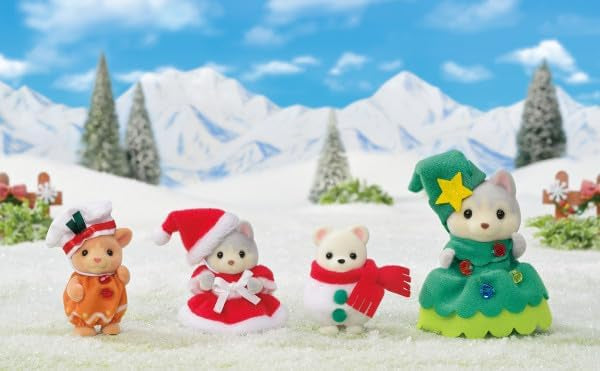 Calico Critters Happy Christmas Friends, Limited Edition Seasonal Holiday Set with 4 Collectible Doll Figures and Accessories