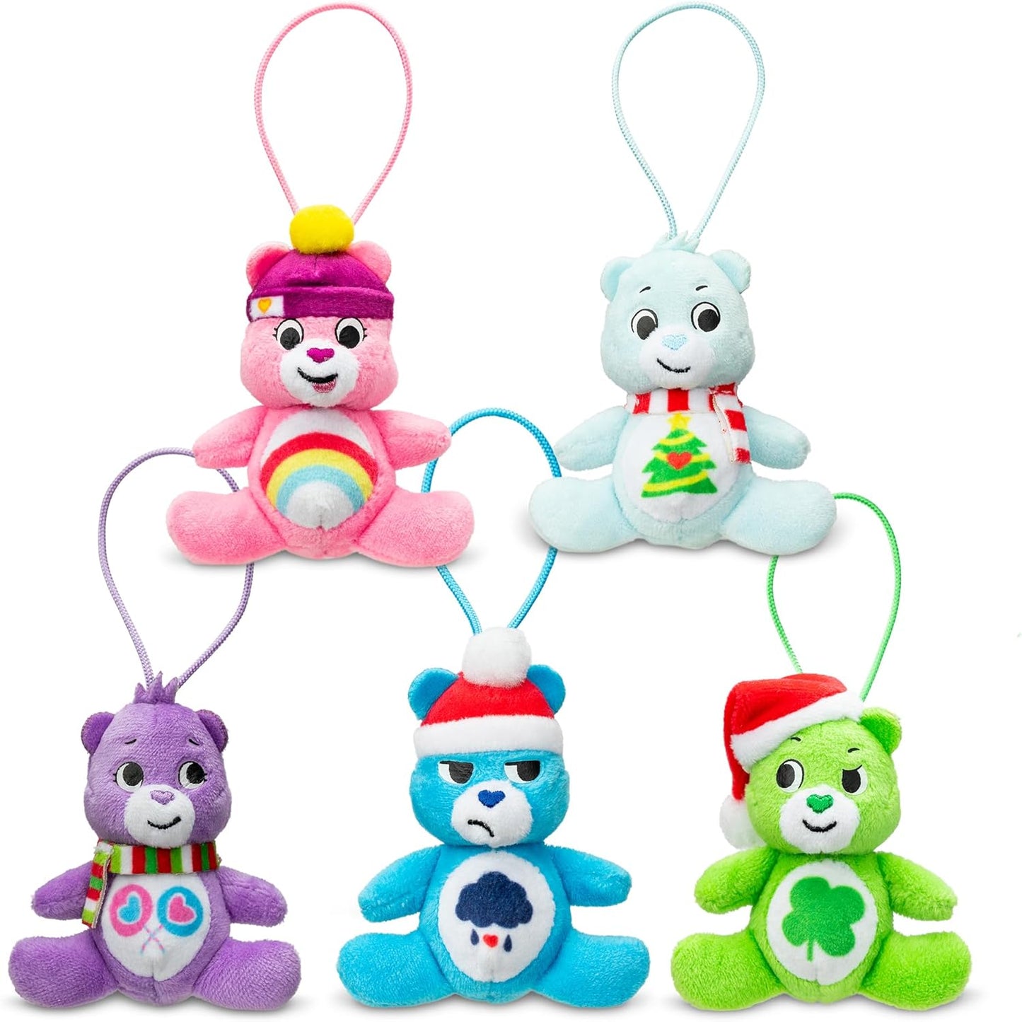 Care Bears Holiday 5 Pack Treasure Box - Miniature Plush Figure, Suffed Animal, Toy Mini Soft Figure for Kids, Girls and Boys Ages 4+