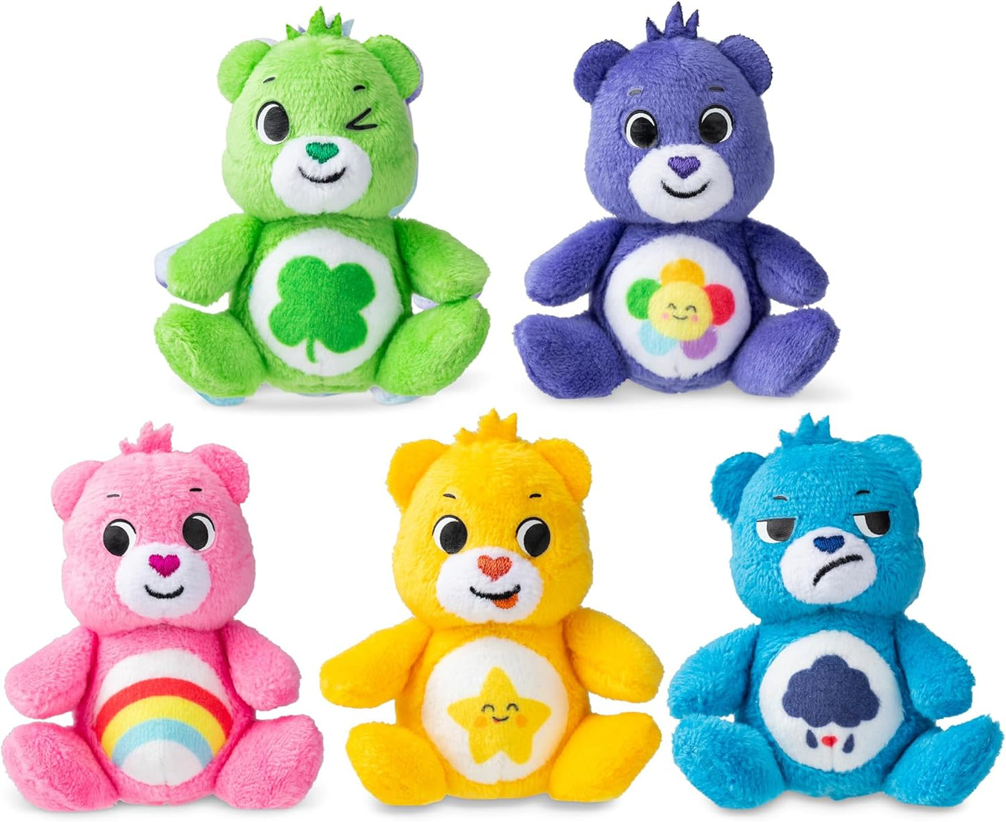 Care Bears 3" Micro Plush 5-Pack Treasure Box - Cheer, Laugh A-Lot, Good Luck, Grumpy and Harmony Bear — Miniature Plush Figure, Suffed Animal, Toy Mini Soft Figure for Kids, Girls and Boys Ages 4+