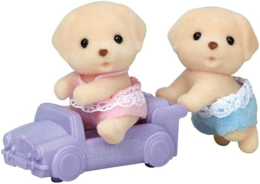 Calico Critters Yellow Labrador Twins, Set of 2 collectible Doll Figures with Pushcart Accessory