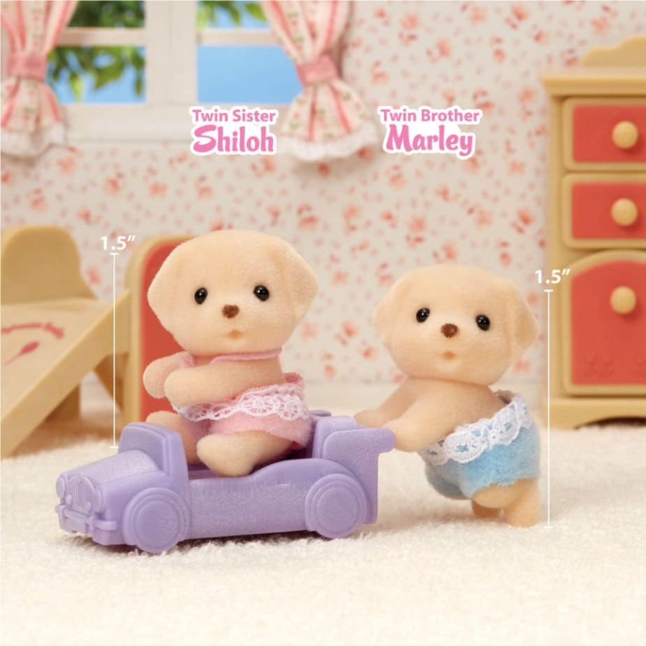 Calico Critters Yellow Labrador Twins, Set of 2 collectible Doll Figures with Pushcart Accessory