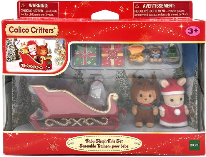 Calico Critters Baby Sleigh Ride, Limited Edition Seasonal Holiday Set with 2 Collectible Doll Figures and Accessories