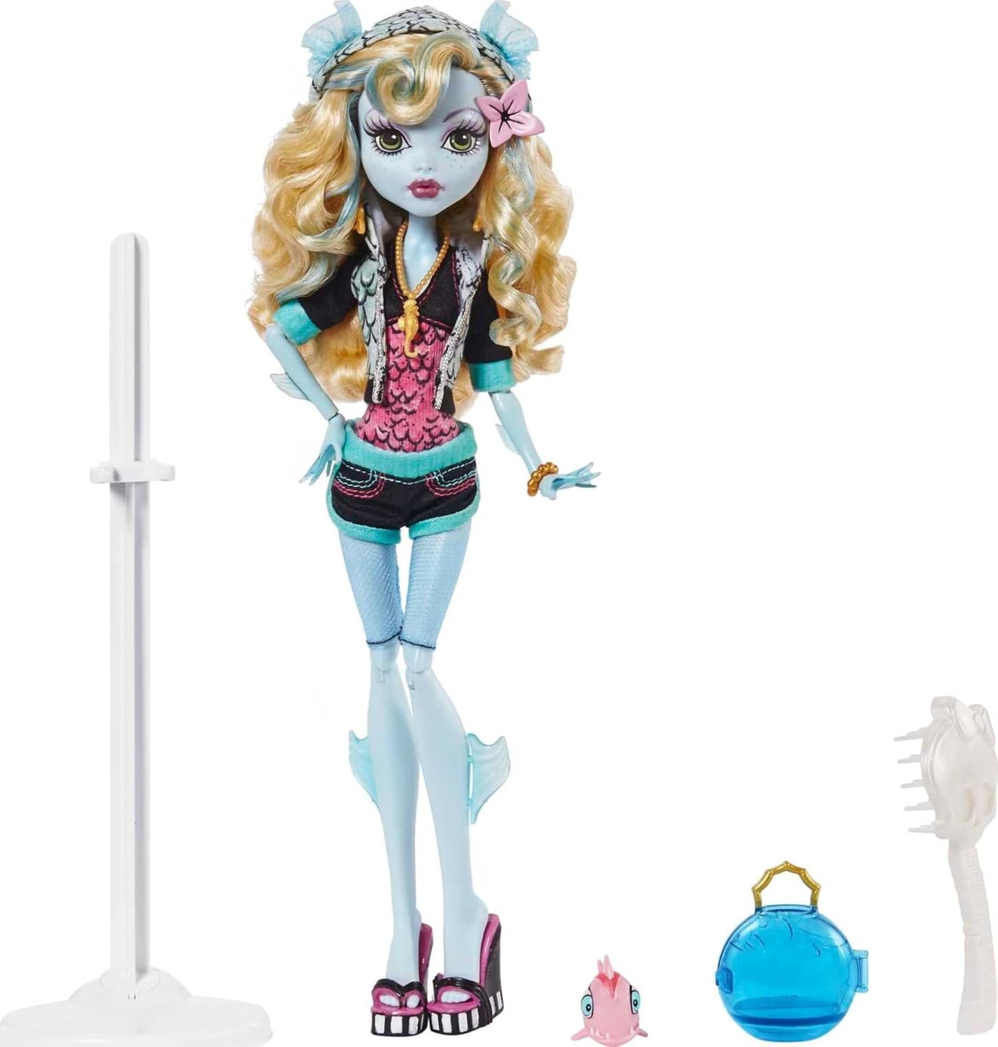 Monster High Lagoona Blue Reproduction Doll (10.5 in) Wearing Original Fashion & Shoes, with Pet, Doll Stand & Accessories, Gift for Collectors