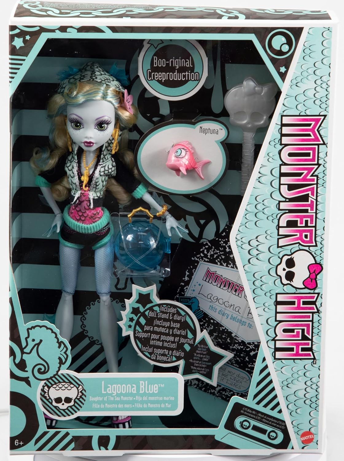 Monster High Lagoona Blue Reproduction Doll (10.5 in) Wearing Original Fashion & Shoes, with Pet, Doll Stand & Accessories, Gift for Collectors