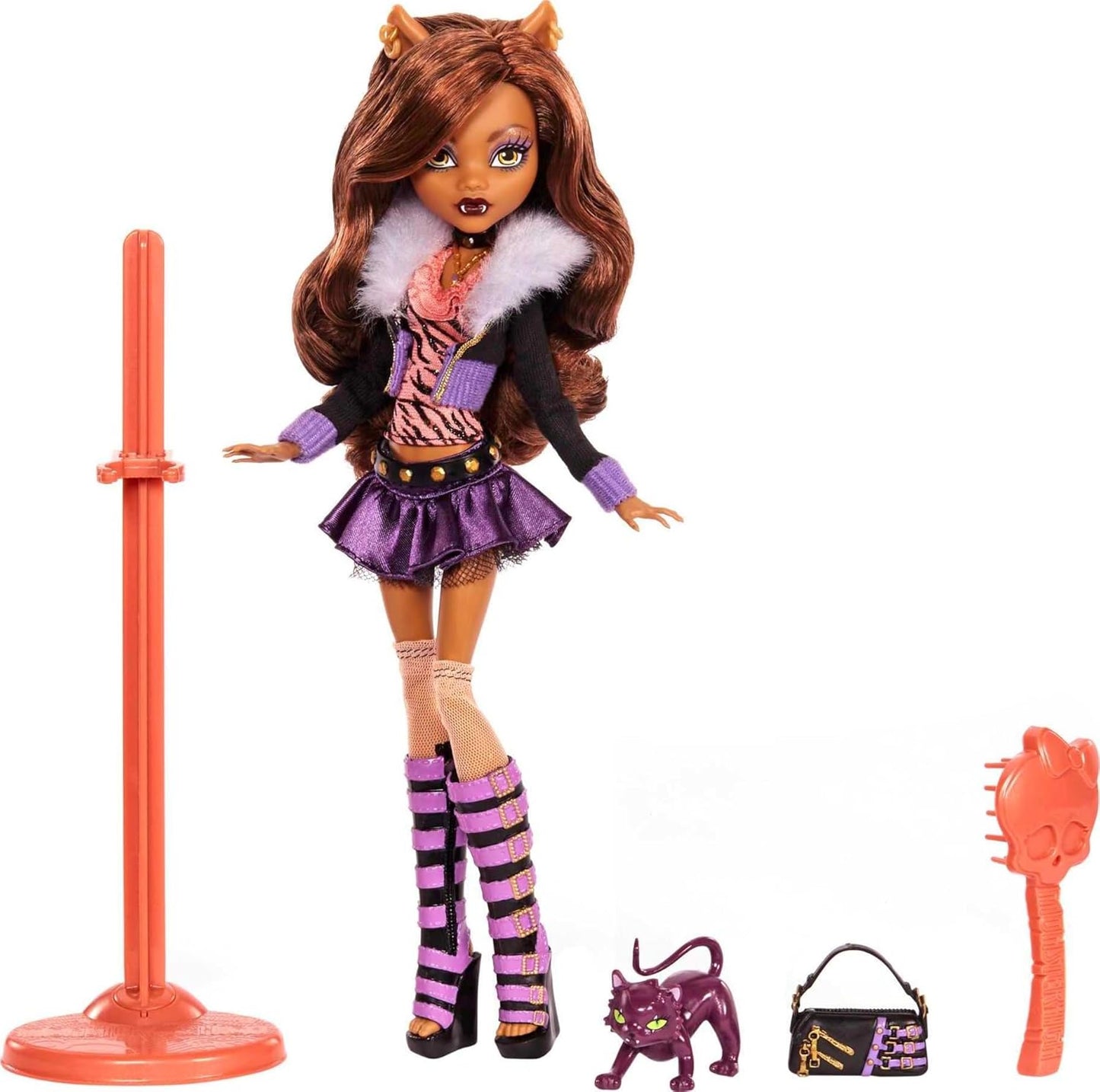 Monster High Clawdeen Wolf Reproduction Doll Wearing Original Fashion & Shoes with Pet, Doll Stand & Accessories, 10-5-inch Collectible Toy