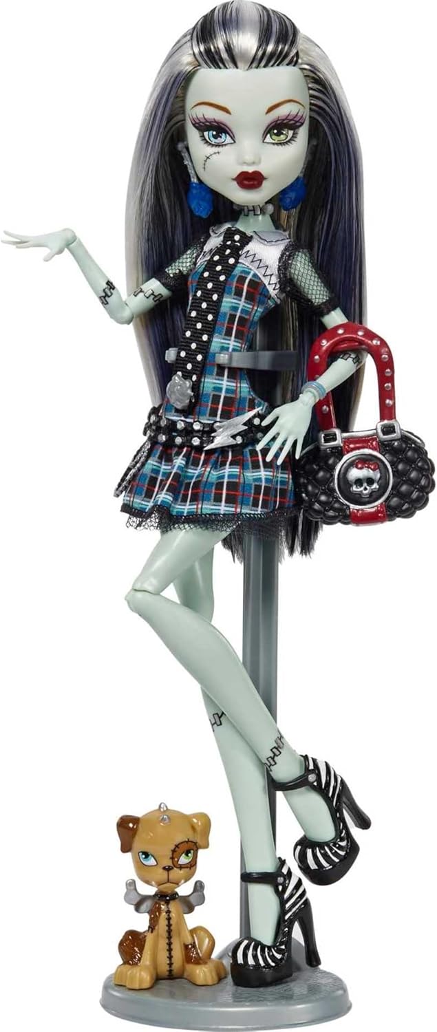 Monster High Frankie Stein Reproduction Doll (10.5 in) Wearing Original Fashion & Shoes, with Pet, Doll Stand & Accessories, Gift for Collectors