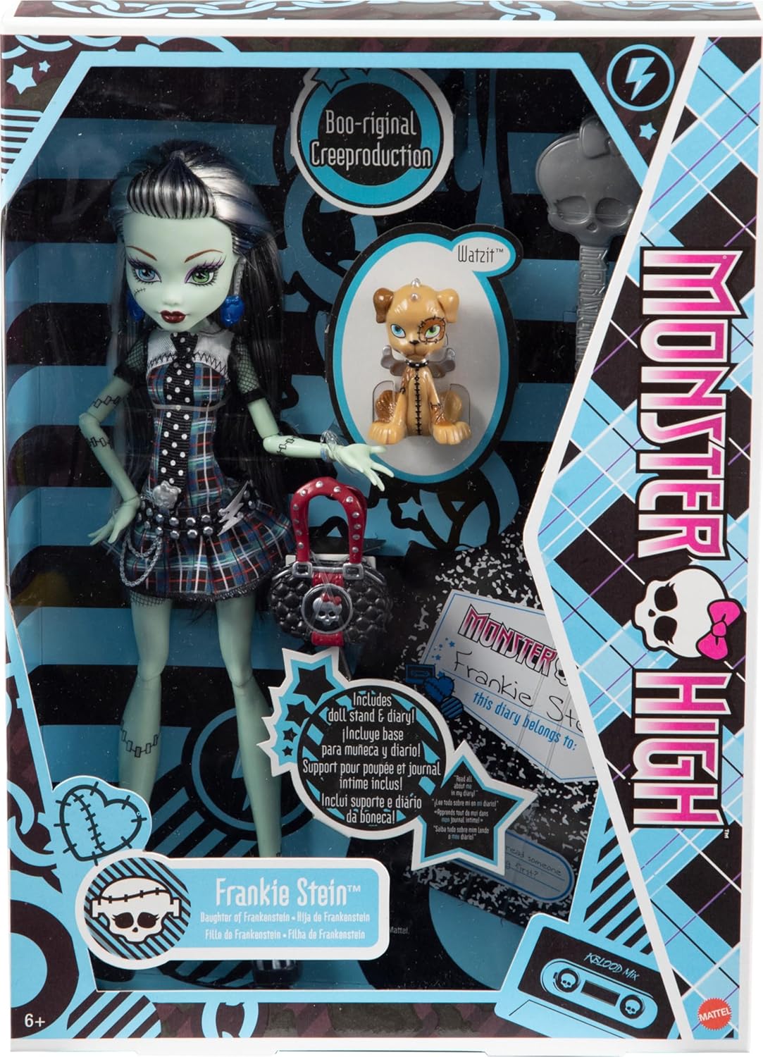 Monster High Frankie Stein Reproduction Doll (10.5 in) Wearing Original Fashion & Shoes, with Pet, Doll Stand & Accessories, Gift for Collectors