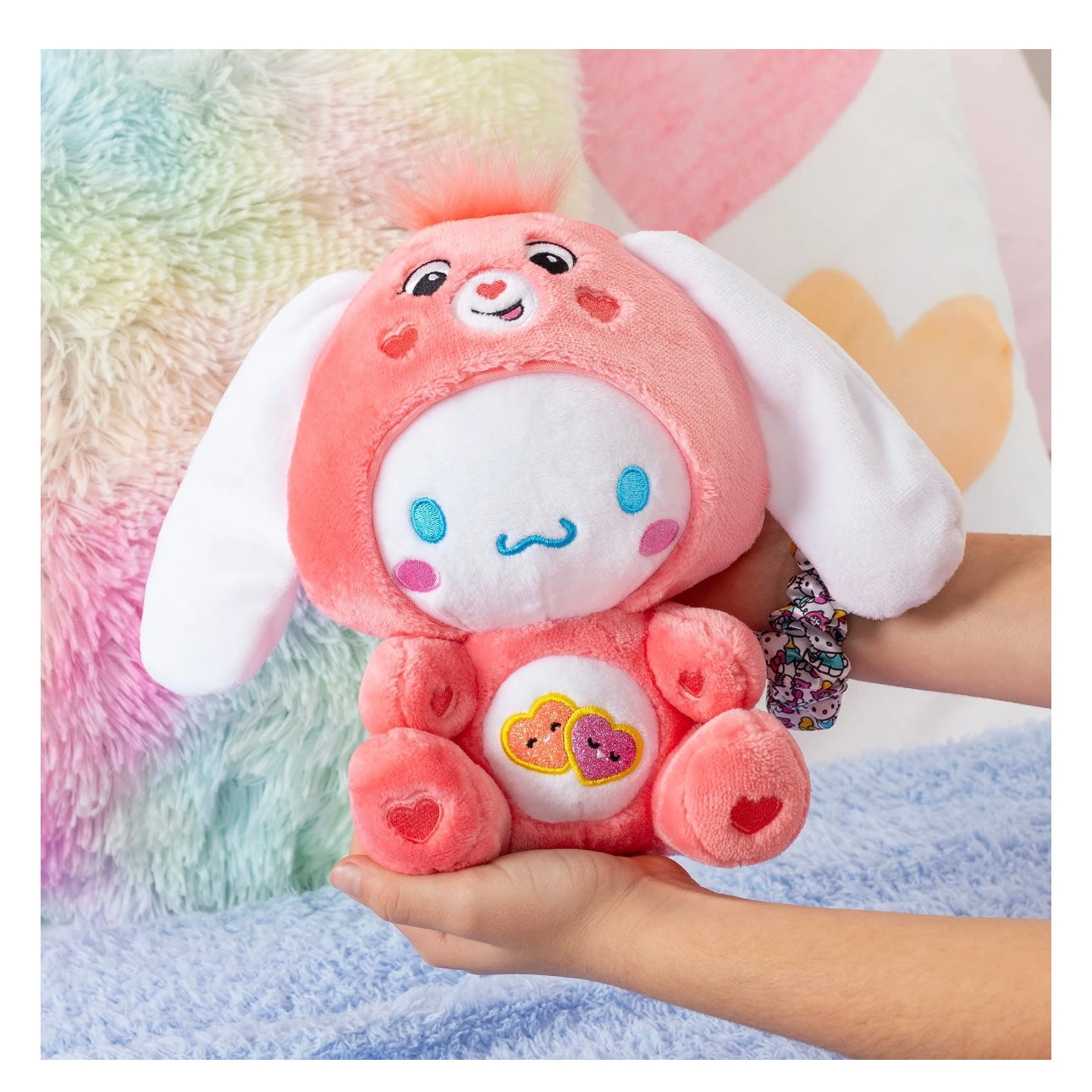 Cinnamoroll Dressed As Love-a-Lot Bear 9" Fun-Size Care Bears Plush - Soft, Huggable Bestie!