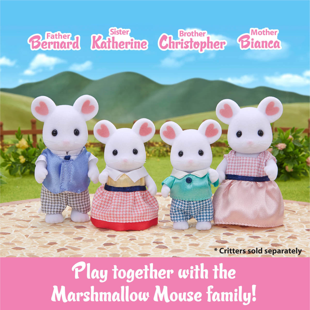 Calico Critters Marshmallow Mouse Family, Set of 4 Collectible Doll Figures