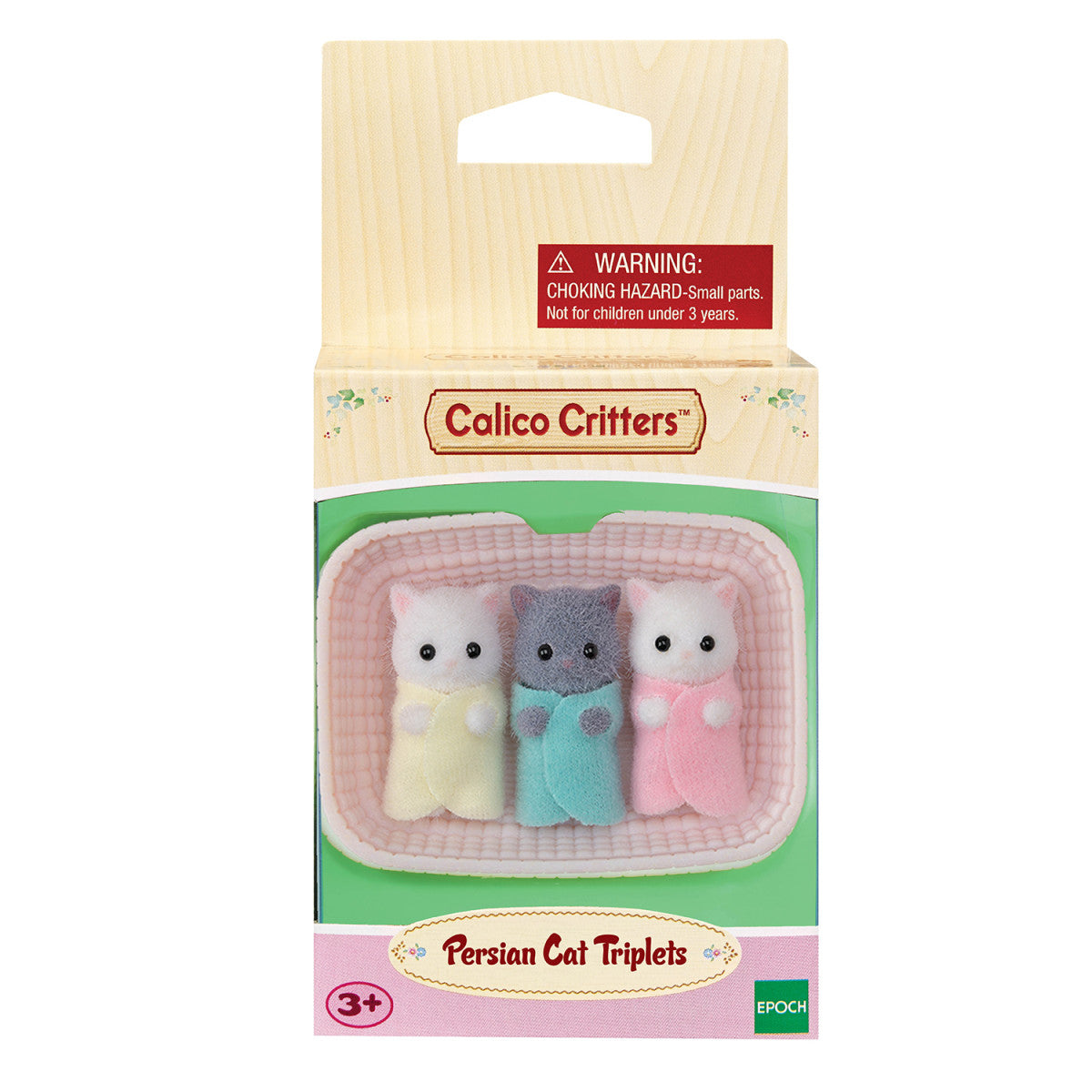 Calico Critters Persian Cat Triplets, Set of 3 Collectible Doll Figures with Cradle Accessory