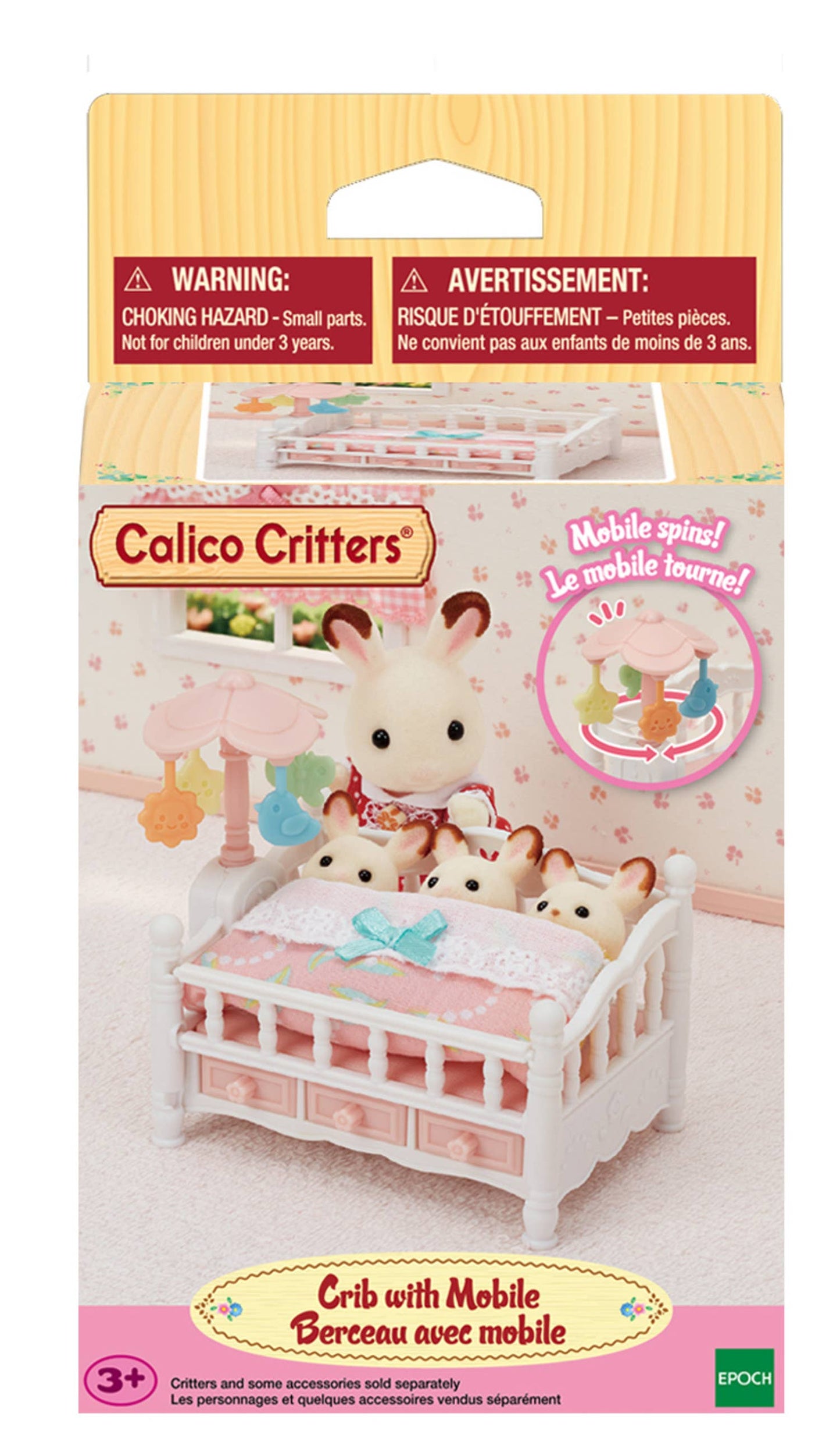 Calico Critters Crib with Mobile - Interactive Dollhouse Furniture Set with Working Features